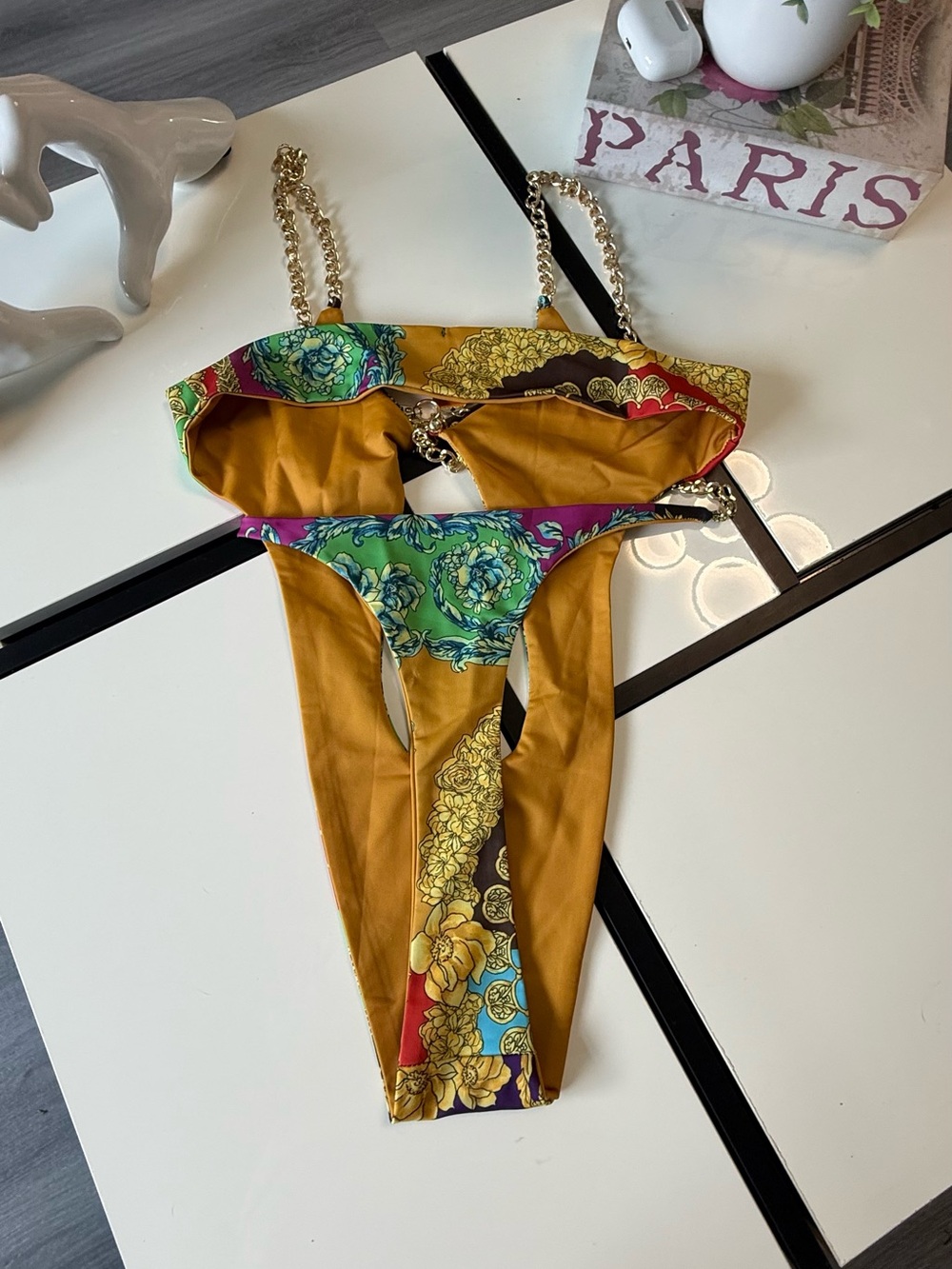 Fashion Nova Baroque Print Cut-Out Swimsuit & Kimono Cover Up Set - Size M - Picture 5 of 12